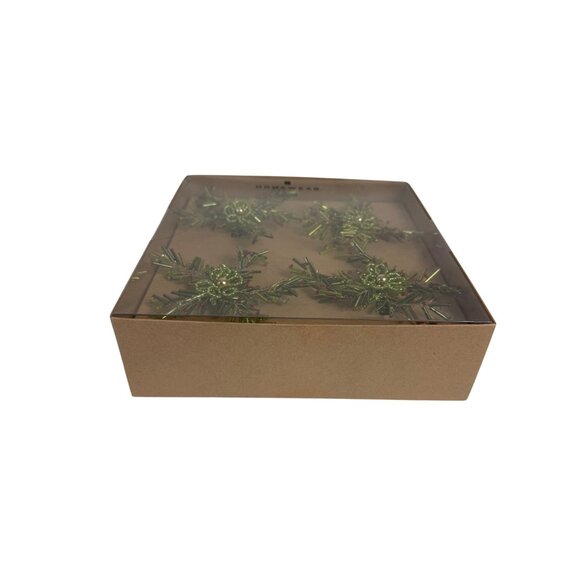 Homewear Greenery Glass Beaded Napkin Rings Embellished Set of 4 Winter Table - Picture 12 of 14